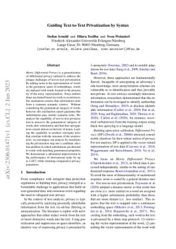 Guiding Text-to-Text Privatization by Syntax