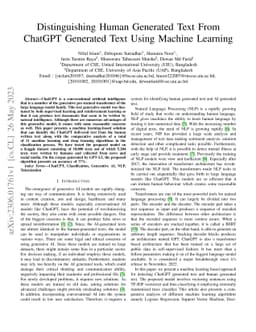 Distinguishing Human Generated Text From ChatGPT Generated Text Using
  Machine Learning