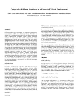 Cooperative Collision Avoidance in a Connected Vehicle Environment