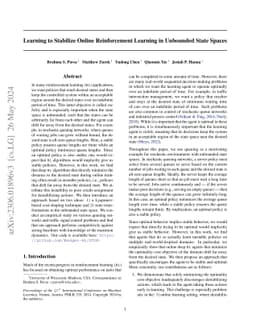 Learning to Stabilize Online Reinforcement Learning in Unbounded State
  Spaces