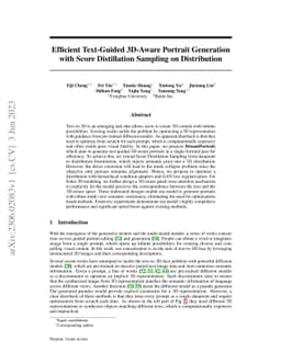 Efficient Text-Guided 3D-Aware Portrait Generation with Score
  Distillation Sampling on Distribution