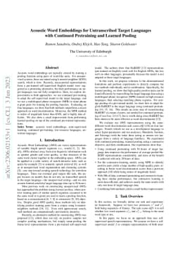 Acoustic Word Embeddings for Untranscribed Target Languages with
  Continued Pretraining and Learned Pooling