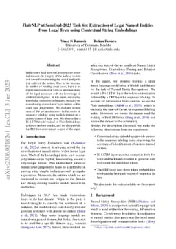 FlairNLP at SemEval-2023 Task 6b: Extraction of Legal Named Entities
  from Legal Texts using Contextual String Embeddings