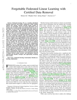 Forgettable Federated Linear Learning with Certified Data Removal