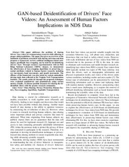 GAN-based Deidentification of Drivers' Face Videos: An Assessment of
  Human Factors Implications in NDS Data