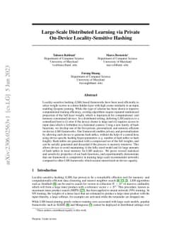 Large-Scale Distributed Learning via Private On-Device
  Locality-Sensitive Hashing
