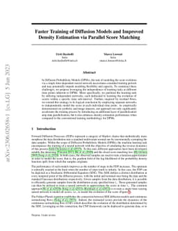 Faster Training of Diffusion Models and Improved Density Estimation via
  Parallel Score Matching