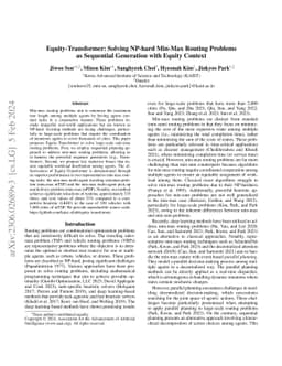 Equity-Transformer: Solving NP-hard Min-Max Routing Problems as
  Sequential Generation with Equity Context