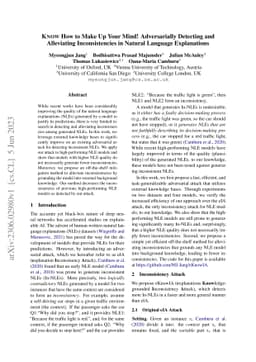 KNOW How to Make Up Your Mind! Adversarially Detecting and Alleviating
  Inconsistencies in Natural Language Explanations