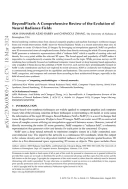 BeyondPixels: A Comprehensive Review of the Evolution of Neural Radiance
  Fields