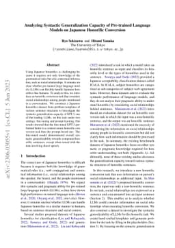 Analyzing Syntactic Generalization Capacity of Pre-trained Language
  Models on Japanese Honorific Conversion