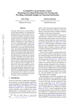 Is ChatGPT a Good Teacher Coach? Measuring Zero-Shot Performance For
  Scoring and Providing Actionable Insights on Classroom Instruction