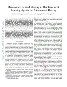 Risk-Aware Reward Shaping of Reinforcement Learning Agents for
  Autonomous Driving
