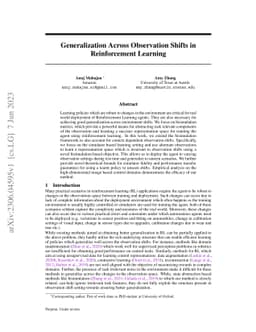 Generalization Across Observation Shifts in Reinforcement Learning