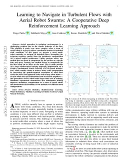 Learning to Navigate in Turbulent Flows with Aerial Robot Swarms: A
  Cooperative Deep Reinforcement Learning Approach