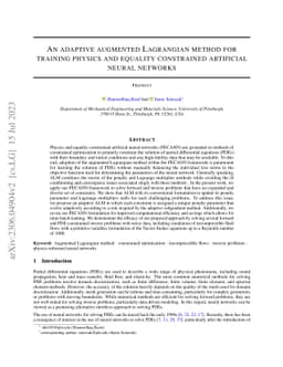 An adaptive augmented Lagrangian method for training physics and
  equality constrained artificial neural networks