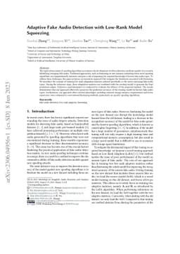 Adaptive Fake Audio Detection with Low-Rank Model Squeezing