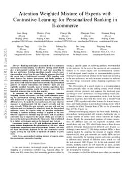Attention Weighted Mixture of Experts with Contrastive Learning for
  Personalized Ranking in E-commerce