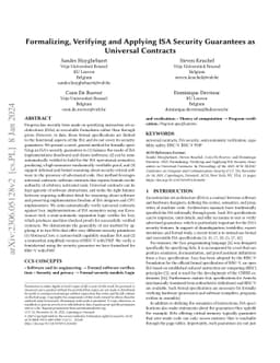 Formalizing, Verifying and Applying ISA Security Guarantees as Universal
  Contracts
