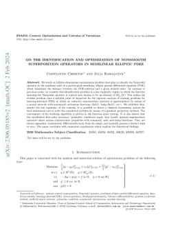 On the Identification and Optimization of Nonsmooth Superposition
  Operators in Semilinear Elliptic PDEs