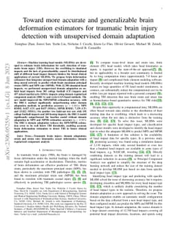 Toward more accurate and generalizable brain deformation estimators for
  traumatic brain injury detection with unsupervised domain adaptation