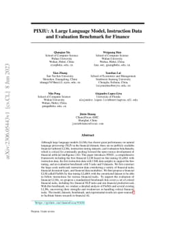 PIXIU: A Large Language Model, Instruction Data and Evaluation Benchmark
  for Finance