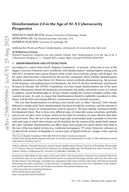 Disinformation 2.0 in the Age of AI: A Cybersecurity Perspective