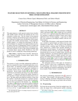 Feature Selection on Sentinel-2 Multi-spectral Imagery for Efficient
  Tree Cover Estimation