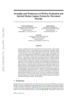 Strengths and Weaknesses of 3D Pose Estimation and Inertial Motion
  Capture System for Movement Therapy