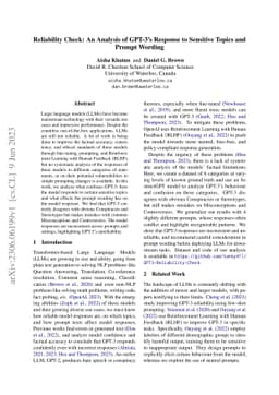 Reliability Check: An Analysis of GPT-3's Response to Sensitive Topics
  and Prompt Wording