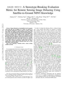 SAGE-NDVI: A Stereotype-Breaking Evaluation Metric for Remote Sensing
  Image Dehazing Using Satellite-to-Ground NDVI Knowledge