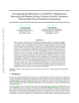 Investigating the Effectiveness of ChatGPT in Mathematical Reasoning and
  Problem Solving: Evidence from the Vietnamese National High School Graduation
  Examination