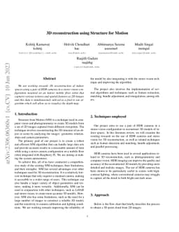3D reconstruction using Structure for Motion