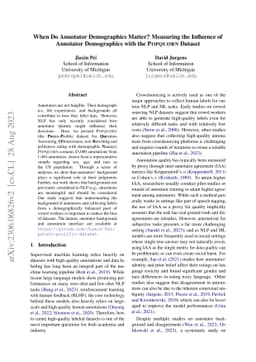 When Do Annotator Demographics Matter? Measuring the Influence of
  Annotator Demographics with the POPQUORN Dataset