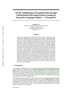 On the Amplification of Linguistic Bias through Unintentional
  Self-reinforcement Learning by Generative Language Models -- A Perspective