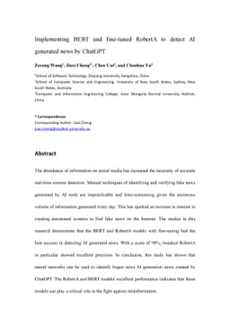 Implementing BERT and fine-tuned RobertA to detect AI generated news by
  ChatGPT
