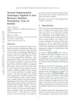 Textual Augmentation Techniques Applied to Low Resource Machine
  Translation: Case of Swahili