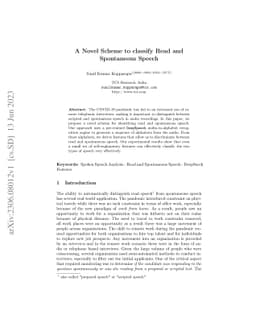 A Novel Scheme to classify Read and Spontaneous Speech