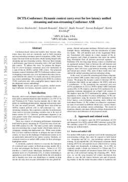 DCTX-Conformer: Dynamic context carry-over for low latency unified
  streaming and non-streaming Conformer ASR