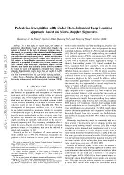 Pedestrian Recognition with Radar Data-Enhanced Deep Learning Approach
  Based on Micro-Doppler Signatures