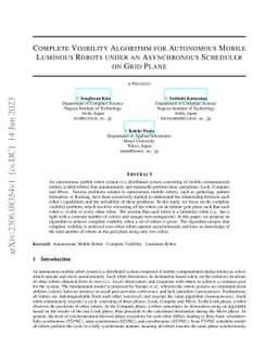 Complete Visibility Algorithm for Autonomous Mobile Luminous Robots
  under an Asynchronous Scheduler on Grid Plane