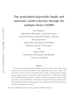 The generalized hyperbolic family and automatic model selection through
  the multiple-choice LASSO