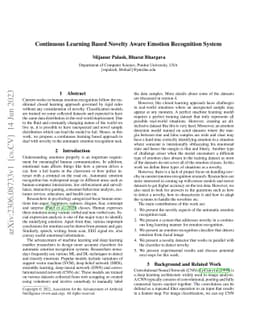 Continuous Learning Based Novelty Aware Emotion Recognition System
