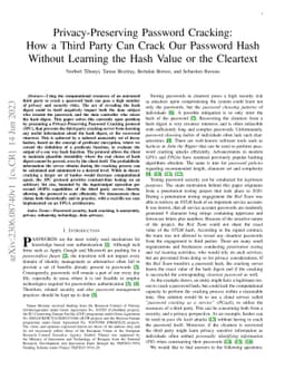 Privacy-Preserving Password Cracking: How a Third Party Can Crack Our
  Password Hash Without Learning the Hash Value or the Cleartext