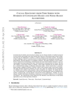 Causal Discovery from Time Series with Hybrids of Constraint-Based and
  Noise-Based Algorithms