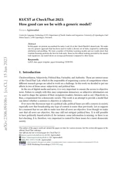 KUCST at CheckThat 2023: How good can we be with a generic model?