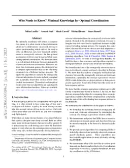 Who Needs to Know? Minimal Knowledge for Optimal Coordination