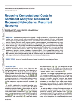 Reducing Computational Costs in Sentiment Analysis: Tensorized Recurrent
  Networks vs. Recurrent Networks
