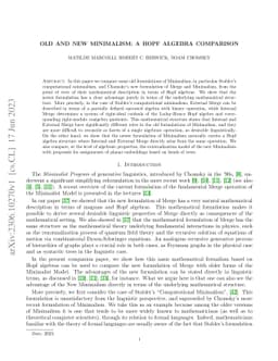 Old and New Minimalism: a Hopf algebra comparison