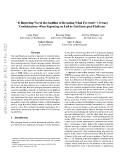 "Is Reporting Worth the Sacrifice of Revealing What I Have Sent?":
  Privacy Considerations When Reporting on End-to-End Encrypted Platforms
